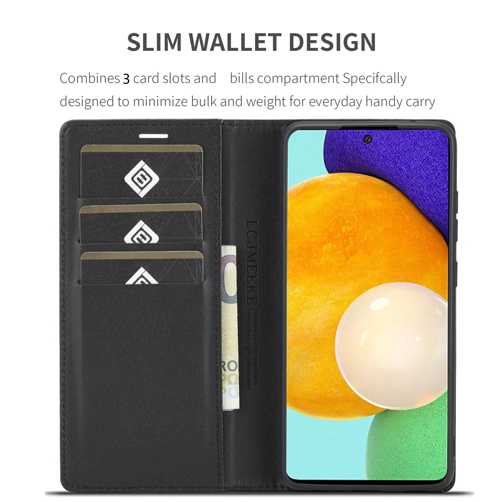 Color: Black, Material: PC - Carbon Fiber Leather Case for Samsung A14 A24 A34 A54 5G A13 A23 A33 A53 Galaxy A52 A72 A32 A12 A04S A02S Wallet Card Slot Cover