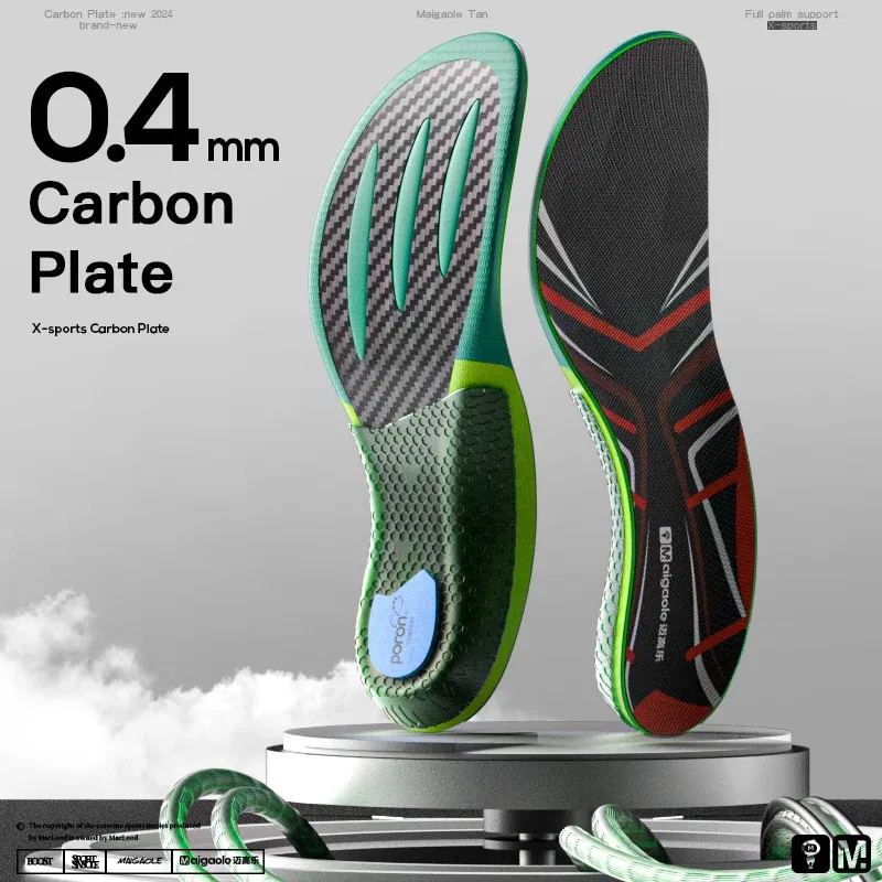 Color: Red, Shoe Size: 0.5 - Mcgola Racing Running Special Insole Marathon Physical Examination Full-Length Real Carbon Plate Running Enhancement with Speed Rebound