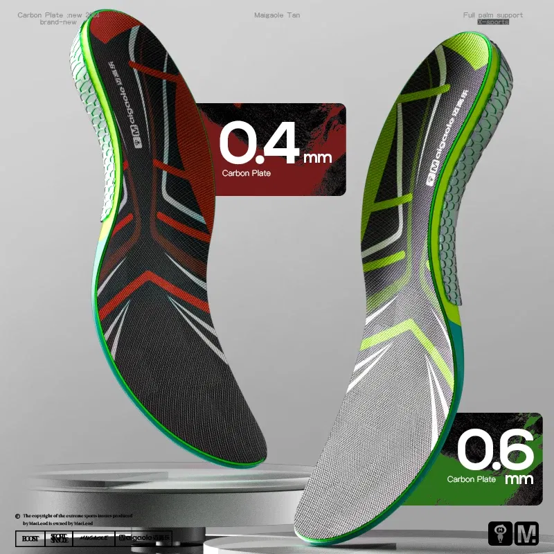 Color: Red, Shoe Size: 0.5 - Mcgola Racing Running Special Insole Marathon Physical Examination Full-Length Real Carbon Plate Running Enhancement with Speed Rebound