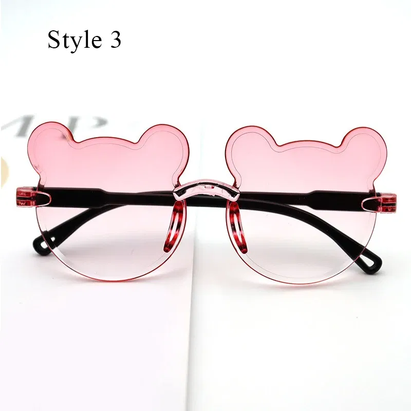 Lenses Color: Blue - Hot Sale!Children Cute Cartoon Bear Shape Sunglasses Boy Girls Summer Anti-UV UV400 Rimless Sun Glasses Kids Outdoor Sun Glasses