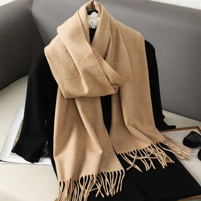 Color: MAROON - New 62 Color Winter Scarf For Women Long Warm Cashmere Scarves Hijab Solid Lady Shawl Wrap Female Pashmina Bandana Head Scarfs
