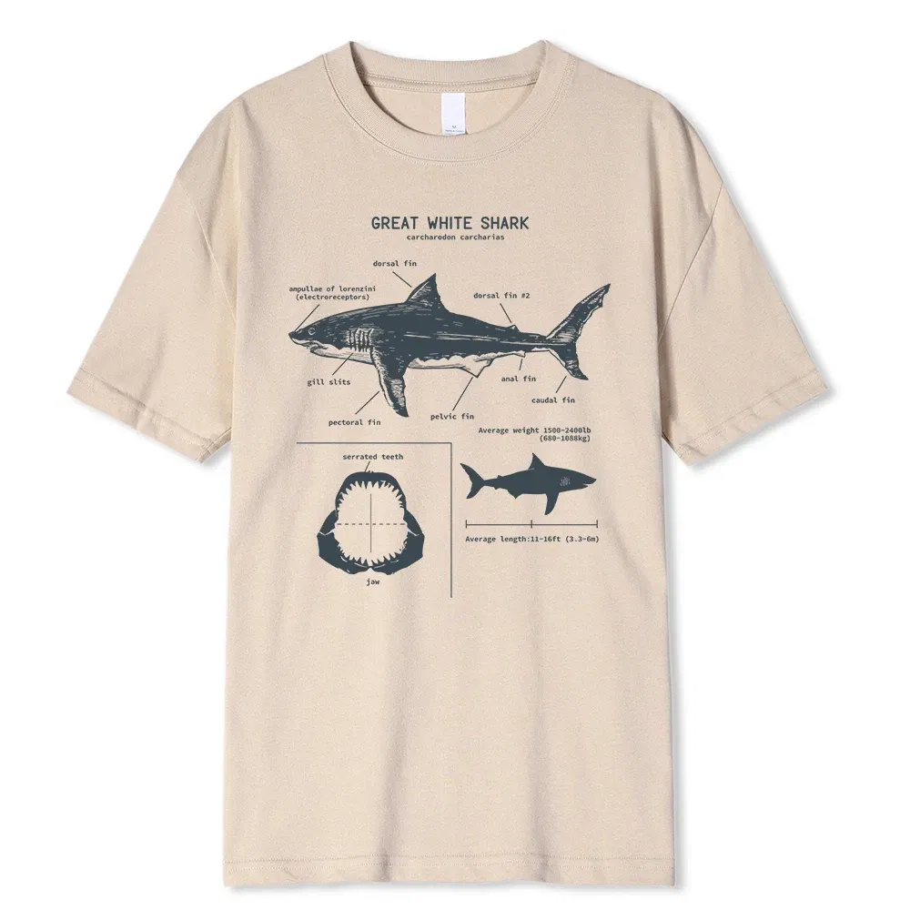 Color: black, Size: XL - Great White Shark Anatomy T-Shirt New Summer Men Street Short Sleeve Hip Hop Punk Style Boy Casual Tops Fashion White Tees