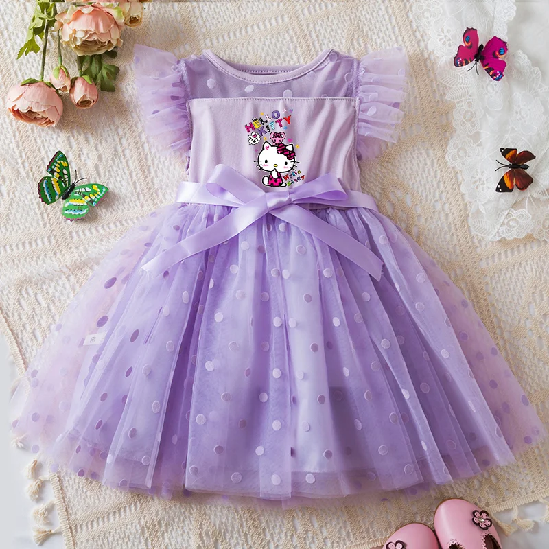 Color: Ivory, Size: XL - Hello Kitty 2-6Y Baby Girl Dress Princess Mesh Skirt Summer Sleeveless Wedding Party Dresses for Girls Summer