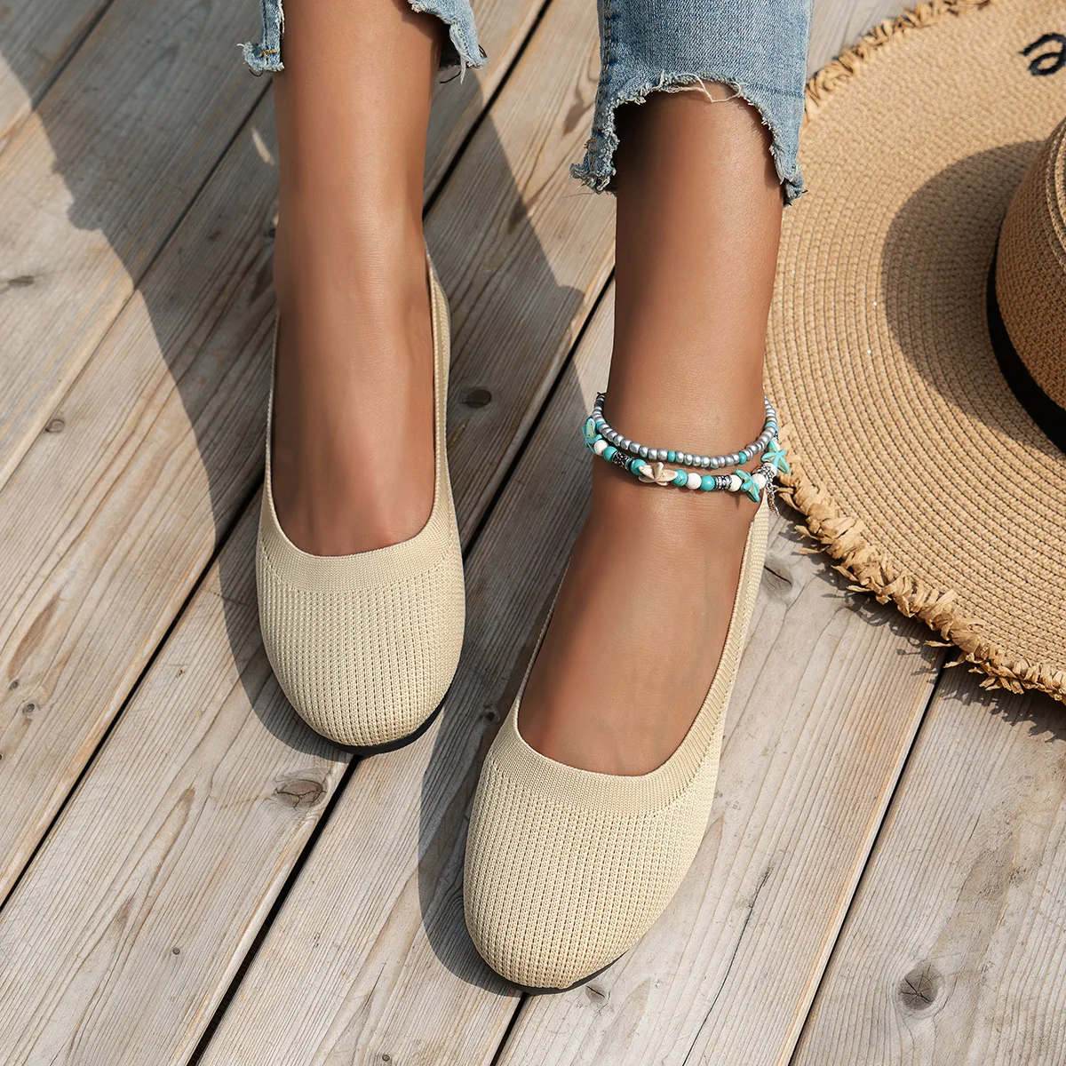 Color: Clear, Shoe Size: 36 - Elastic Knitting Flats Slip on Shoes for Women 2024 Summer Breathable Soft Loafers Woman Lightweight Casual Shoes Mom Moccasins