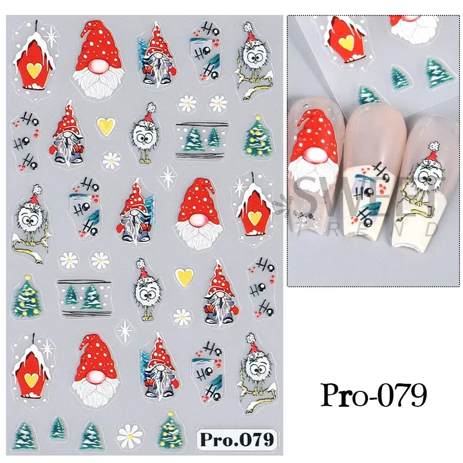 Color: black - 5D Embossed Elk Nail Art Sticker Cute Christmas Winter Santa Claus Snowflake Gingerbread Man Engraved Slider Manicure Decoration