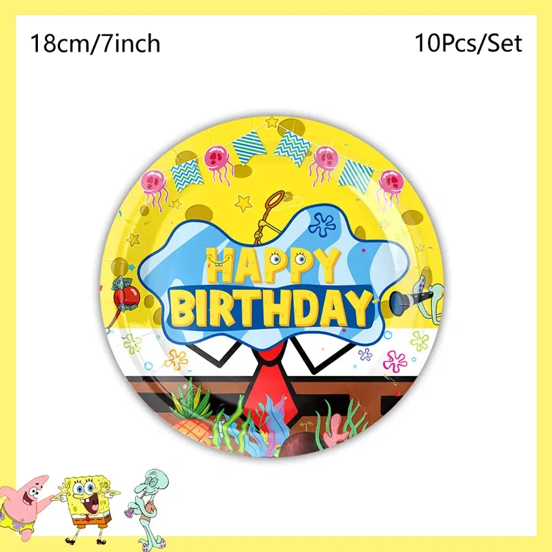 Color: green - SpongeBob Party Decorations Disposable Tableware Cup Baby Shower Birthday Theme Plate Tablecloth Kids Birthday Party