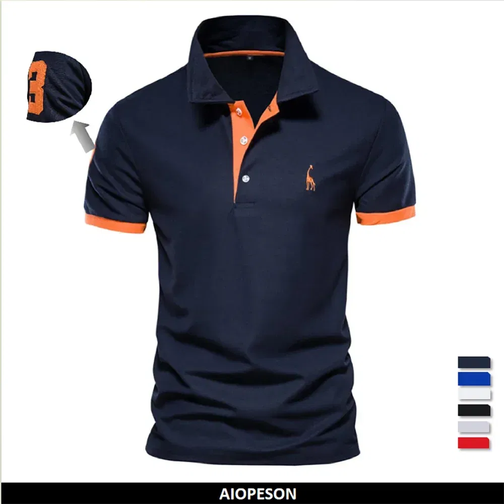 Color: black, Size: S - Dropshipping Polo Giraffe Shirt Men Quality Embroidery Summer Short Sleeve Polo Casual Business Social Mens Polos BR Size
