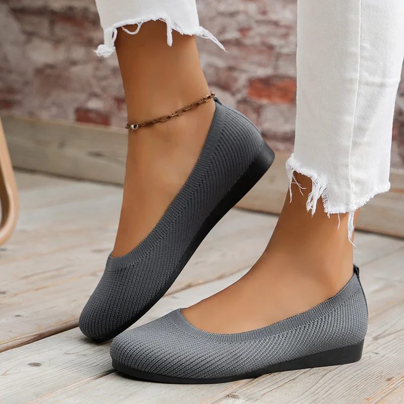 Color: Brown, Shoe Size: 42 - Elastic Knitting Flats Slip on Shoes for Women 2024 Summer Breathable Soft Loafers Woman Lightweight Casual Shoes Mom Moccasins