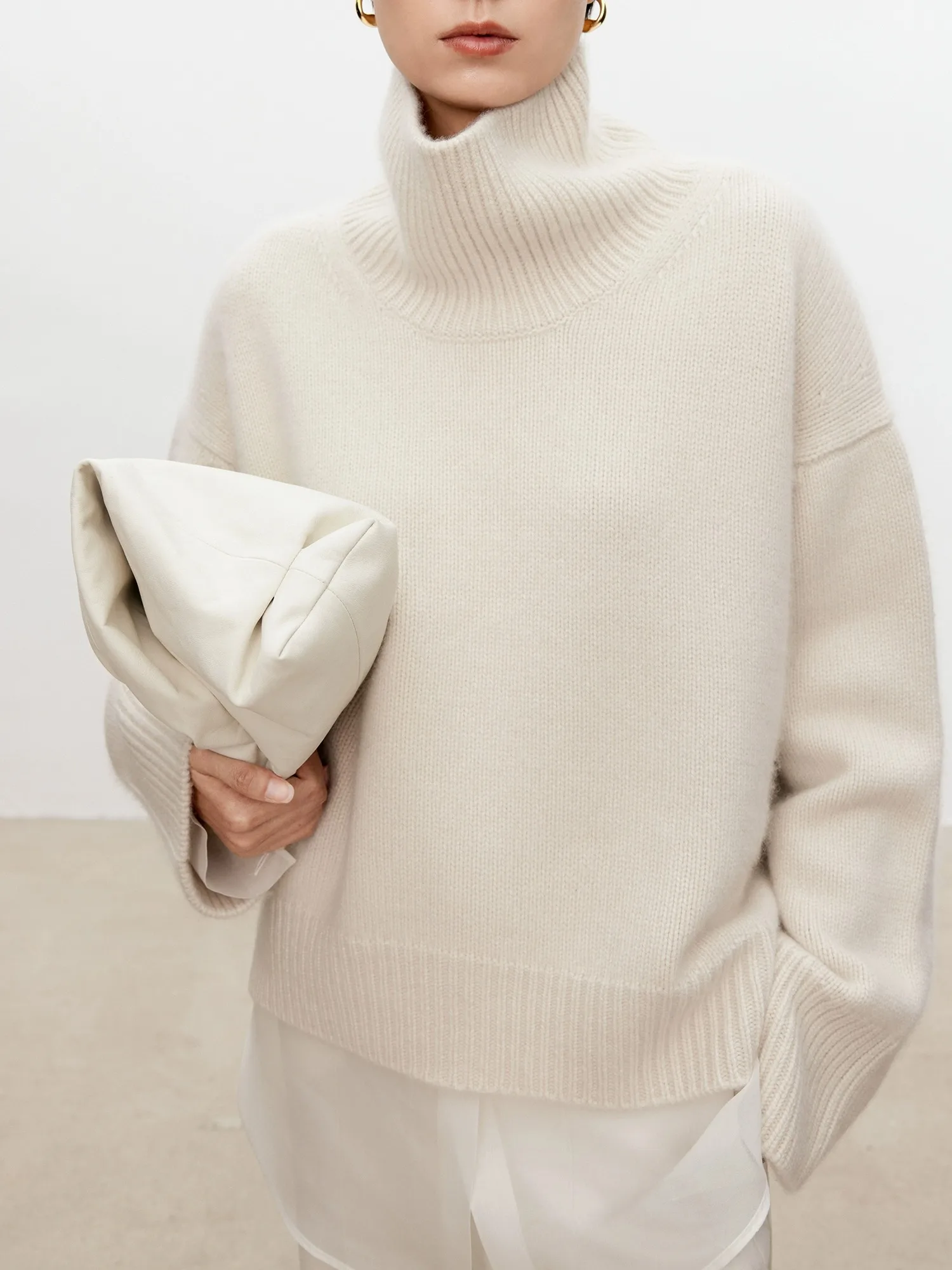 Color: army green, Size: M, Ships From: CHINA - Turtleneck pure cashmere sweater female loose and thick languid lazy wind pullover sweater knitting base WOOL sweater