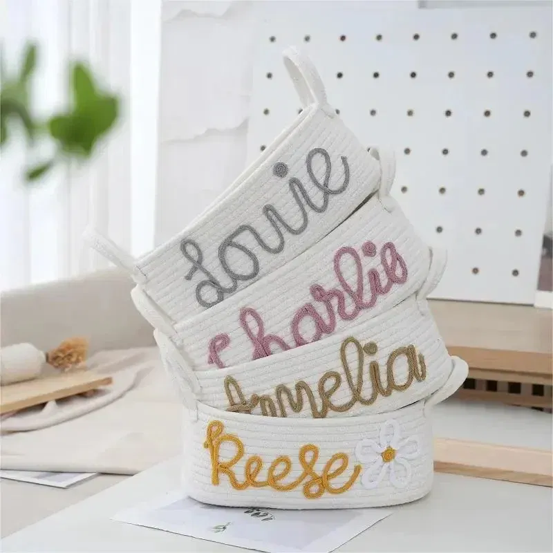 Color: green - Personalized Diaper Basket Personalized Baby Shower Basket Cotton Rope Clothes Storage Basket Rope Cotton Toy Storage Basket