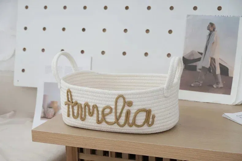 Color: green - Personalized Diaper Basket Personalized Baby Shower Basket Cotton Rope Clothes Storage Basket Rope Cotton Toy Storage Basket