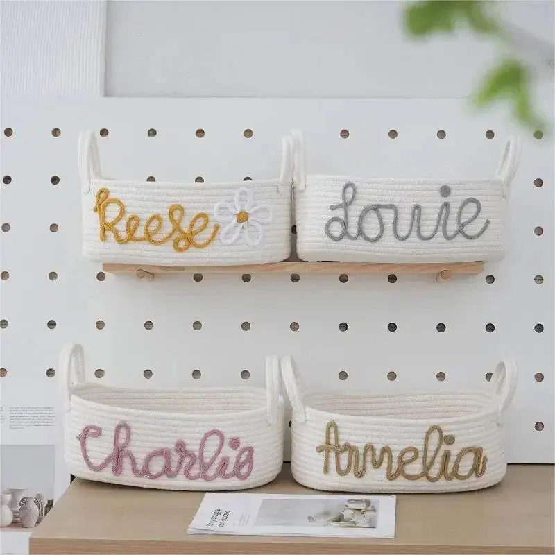 Color: green - Personalized Diaper Basket Personalized Baby Shower Basket Cotton Rope Clothes Storage Basket Rope Cotton Toy Storage Basket