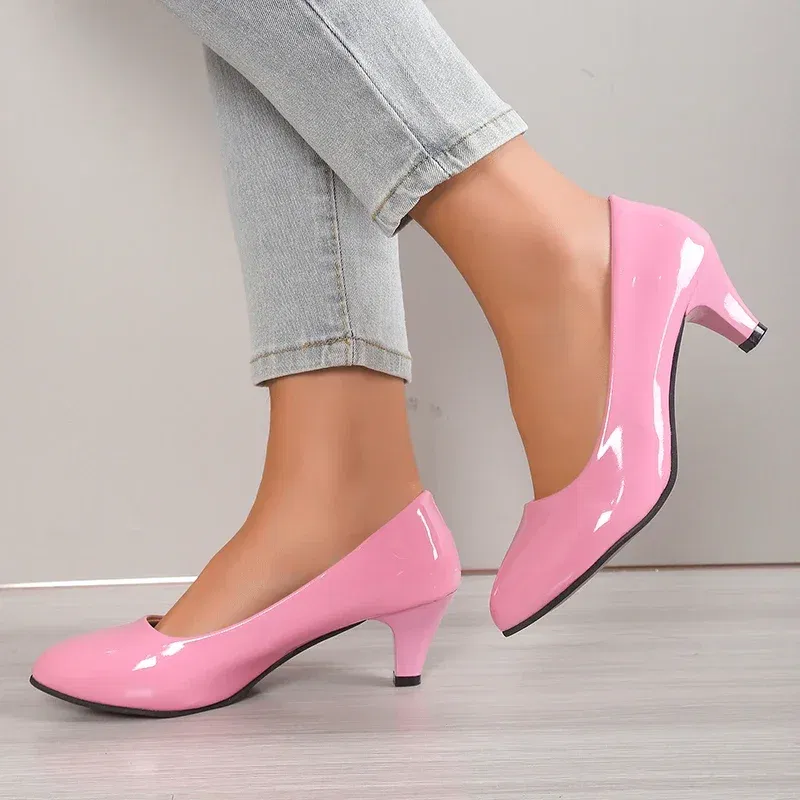 Color: Pink, Shoe Size: 35 - Women Pumps Nude Shallow Mouth Women Shoes Fashion Office Work Wedding Party Shoes Ladies Low Heel Shoes Summer Heels Woeman