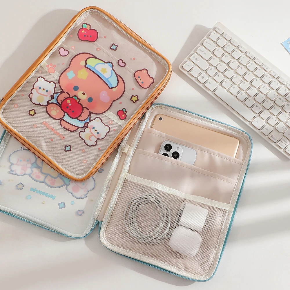 Color: Yellow - Cartoon PVC Stationary Organzier Pouch Big Capacity Storage Pens Eraser Students Pencil Bags
