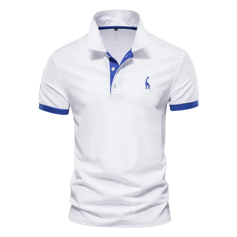 Color: WHITE, Size: XL - Dropshipping Polo Giraffe Shirt Men Quality Embroidery Summer Short Sleeve Polo Casual Business Social Mens Polos BR Size