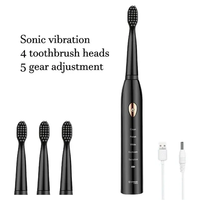 Color: MULTI - Electric Toothbrush 5-gear Mode USB Charging 4 colors IPX7 Waterproof Ultrasonic Rechargeable Soft Hair Toothbrush Adult Classic