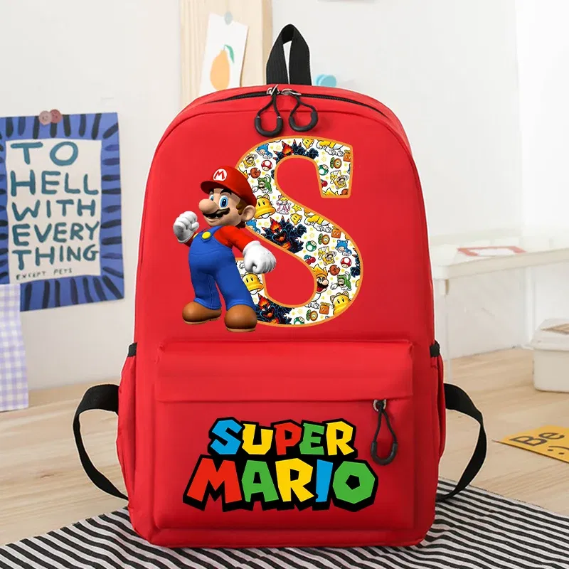 Color: Pink, Size: >40cm - New Super Mario Bro School Bag Cartoon Letter Printed Children Backpack Boys Girls School Backpacks Children's Birthday Gifts