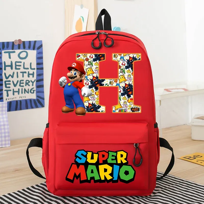 Color: Pink, Size: >40cm - New Super Mario Bro School Bag Cartoon Letter Printed Children Backpack Boys Girls School Backpacks Children's Birthday Gifts