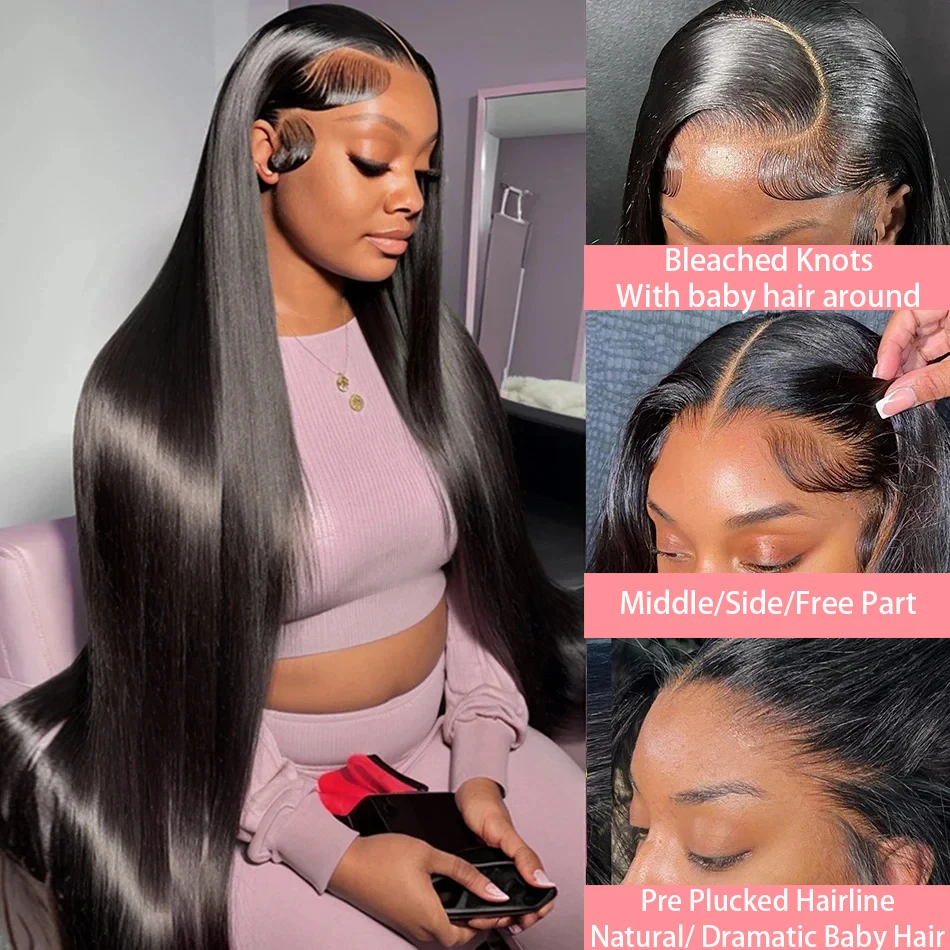Color: Natural Color, Stretched Length: 24inches, Density: 250% - 30 32 Inch 13x4 13x6 Lace Front Human Hair Wigs Straight Transparent Lace Human Hair Wigs Pre Plucked For Black Women Bling Hair