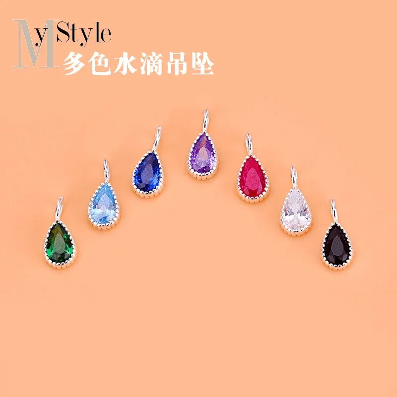 Metal color: Imitation Rhodium Plated, Ships From: CHINA - S925 Sterling silver micro-inlaid Color Water drop Zircon pendant Handmade beaded material bracelet necklace accessory