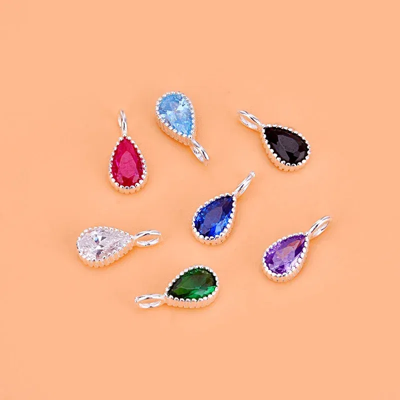 Metal color: Imitation Rhodium Plated, Ships From: CHINA - S925 Sterling silver micro-inlaid Color Water drop Zircon pendant Handmade beaded material bracelet necklace accessory