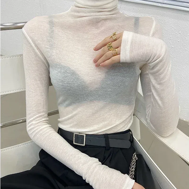 Color: black, Size: XL - New Fashion Basic Turtleneck Long Sleeve Women T-shirt Autumn Winter Long Sleeve Slim Stretch Tops Ladies Sexy Tees Plus Size