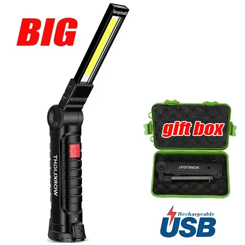 Emitting Color: green - COB LED Work Light Dimmable USB Rechargeable LED Flashlight Inspection Lamp With Magnetic Hook Power Bank 18650 Battery Torch