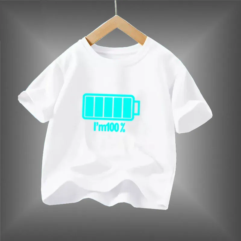 Kid Size: 3T, Color: Black - 2024 New Boys Luminous Battery T Shirts Summer Short Sleeve Children's Clothes Kids Glow In Dark Tees
