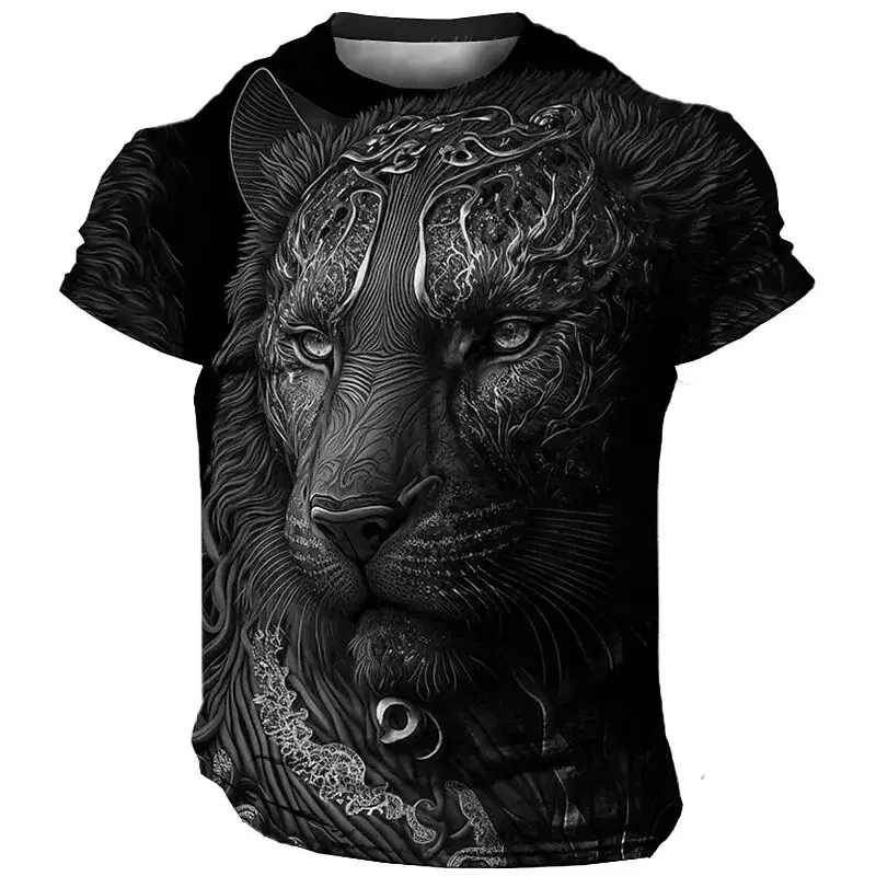Size: XXL, Color: Green - Daily Oversized Men's T-Shirt 3D Lion Print Tees Tops Summer Casual Animal Pattern Streetwear New Fashion Street Men Clothing