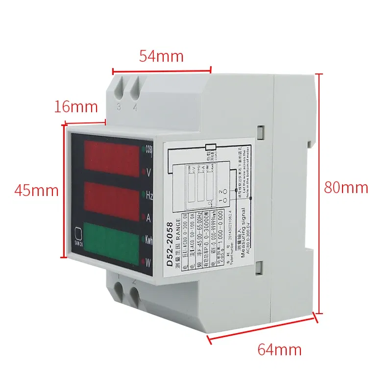 Color: WHITE, Ships From: CHINA - D52-2058 Wattmeter Din rail Volt current Meter Power Factor digital meter AC80-300V multi-function kwh Hz meter 0-100A