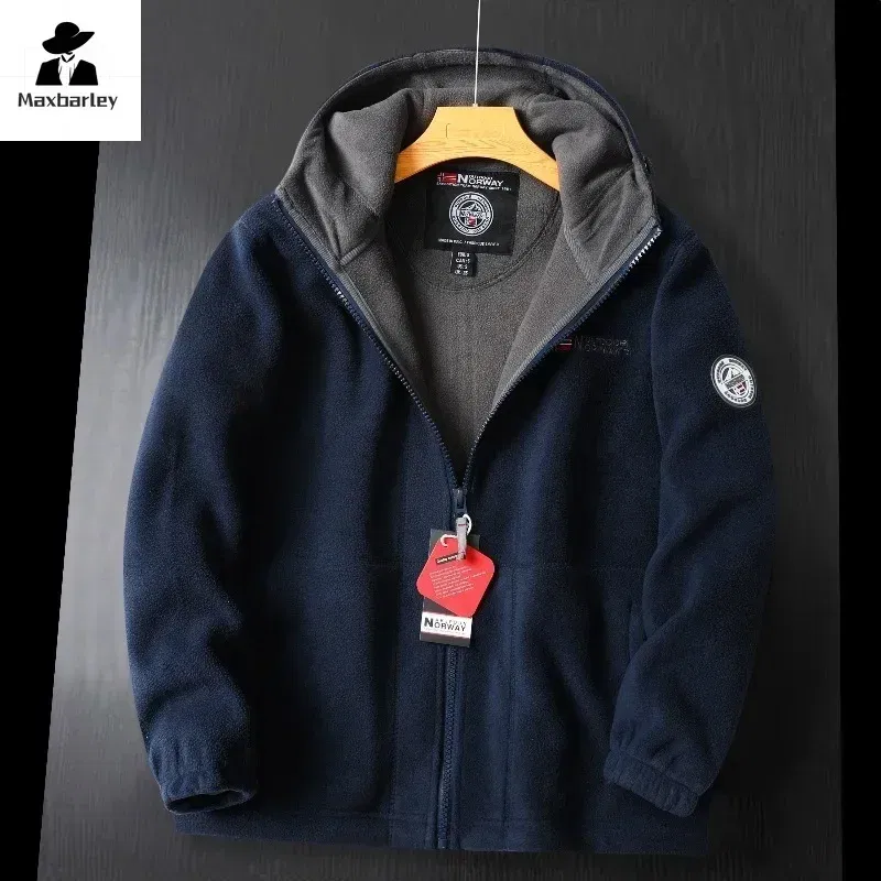 Color: Red, Size: M - Winter Wool Jacket Men's High-end Embroidered Thickened Fleece Windproof Jacket Outdoor Snow Cold-proof Men's Warm Hooded Coat