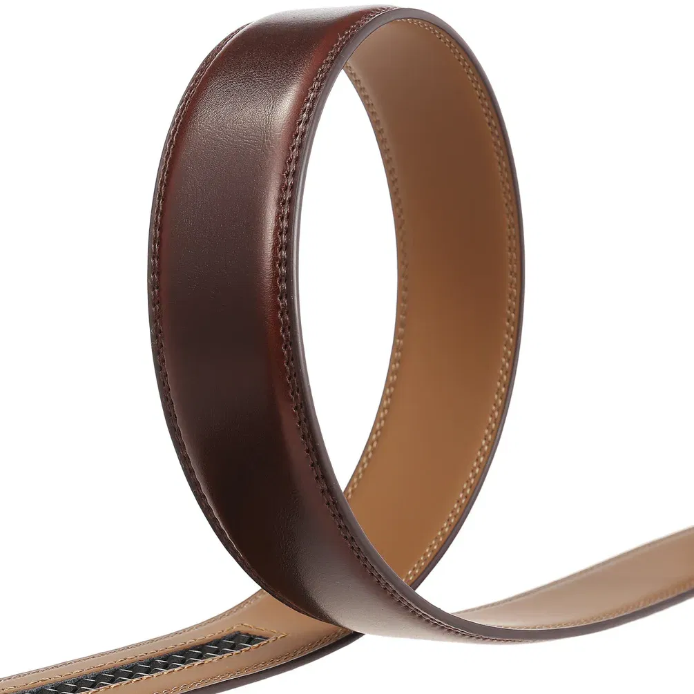 Color: Yellow, Belt Length: 130cm - 90-130cm Brand No Buckle 3.0cm Wide Genuine Leather Automatic Belt Body Strap Without Buckle Belts Men Good Quality No Holes