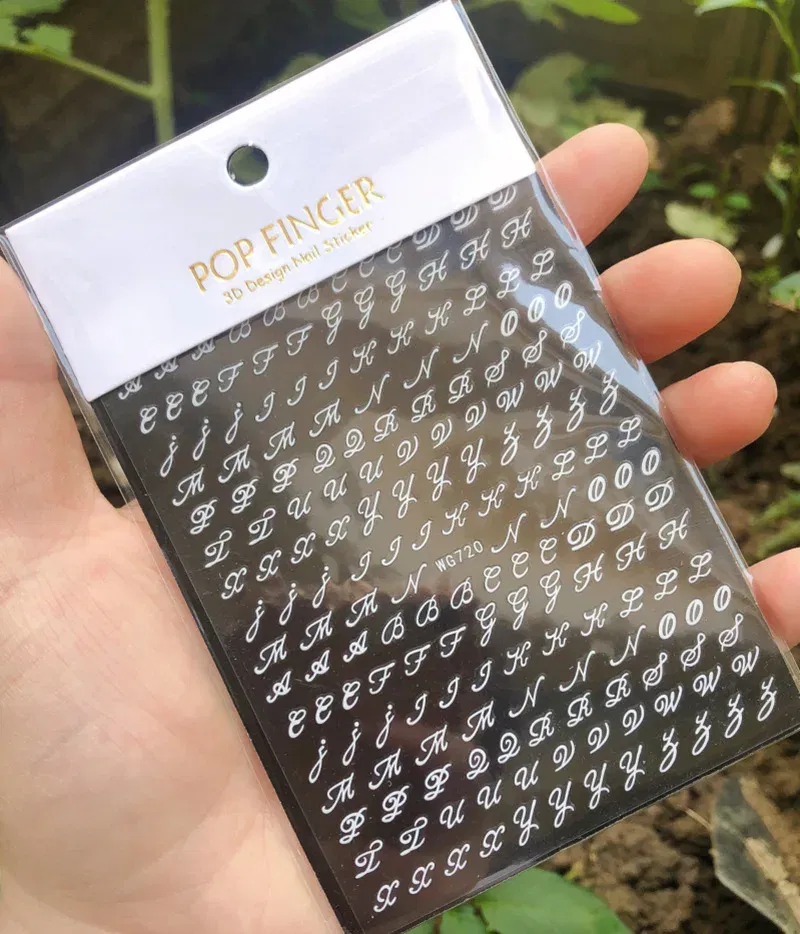 Color: green - 1PCS New English Alphabet Nail Stickers Multi-Color Laser Reflective Nail Slider Art Cool Text Nail Kit