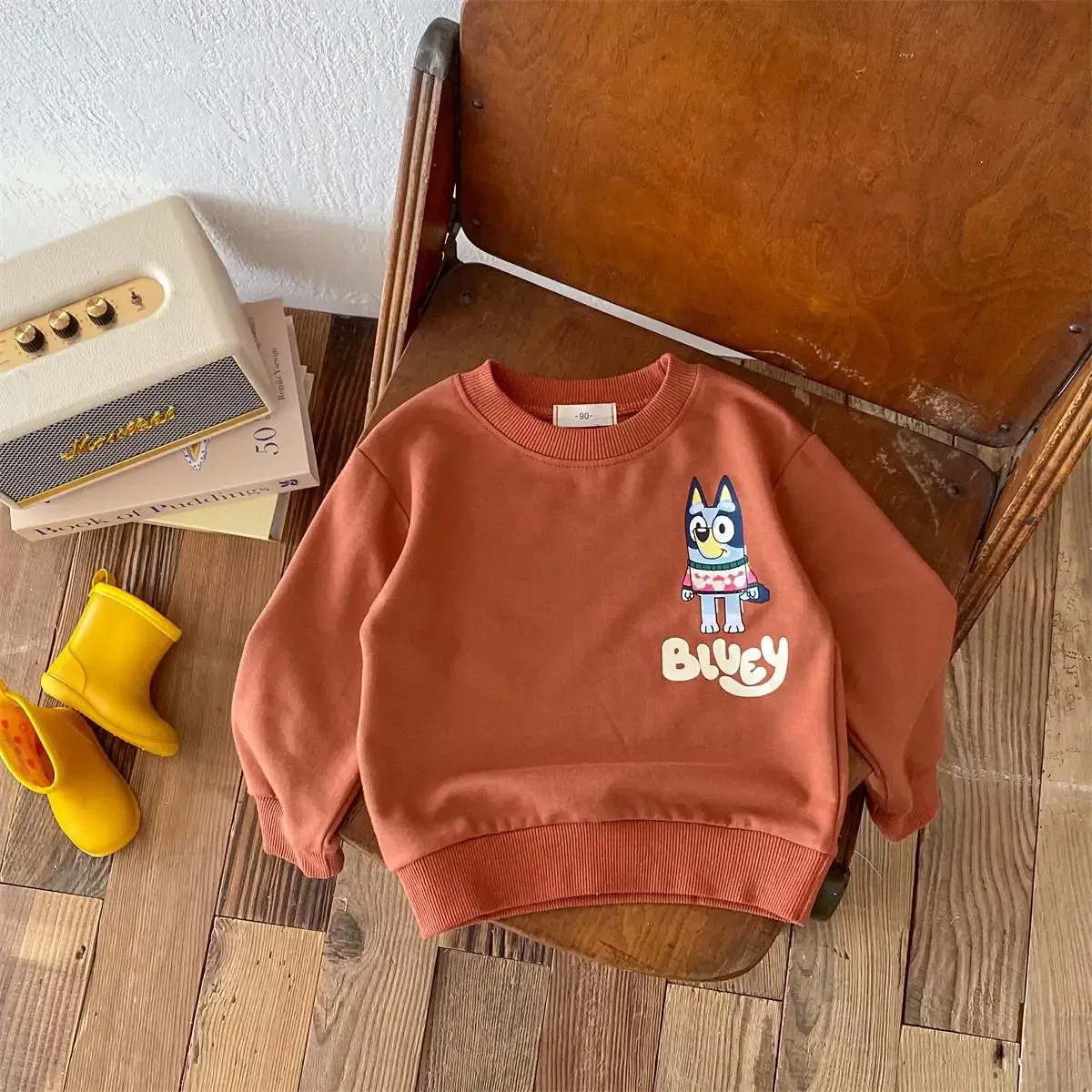 Color: Blue, Kid Size: 12M - Fashion Cartoon Printed Children Hoodies Crewneck Baby Boys Girls Long Sleeve Tops Loose Disney Kids Clothing Autumn Sweatshirts