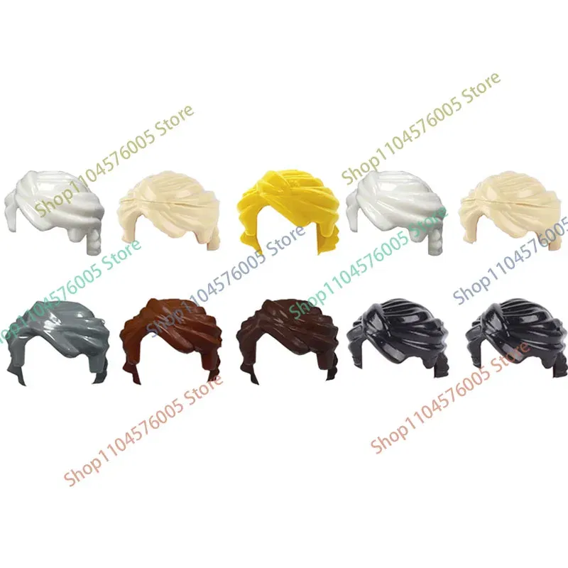 Color: Trans-bright Green - MOC Brown Hair Building Blocks City Figures Body Creative Accessory Blond Gold White Parts DIY Hats Mini Bricks Assemble Toy S04