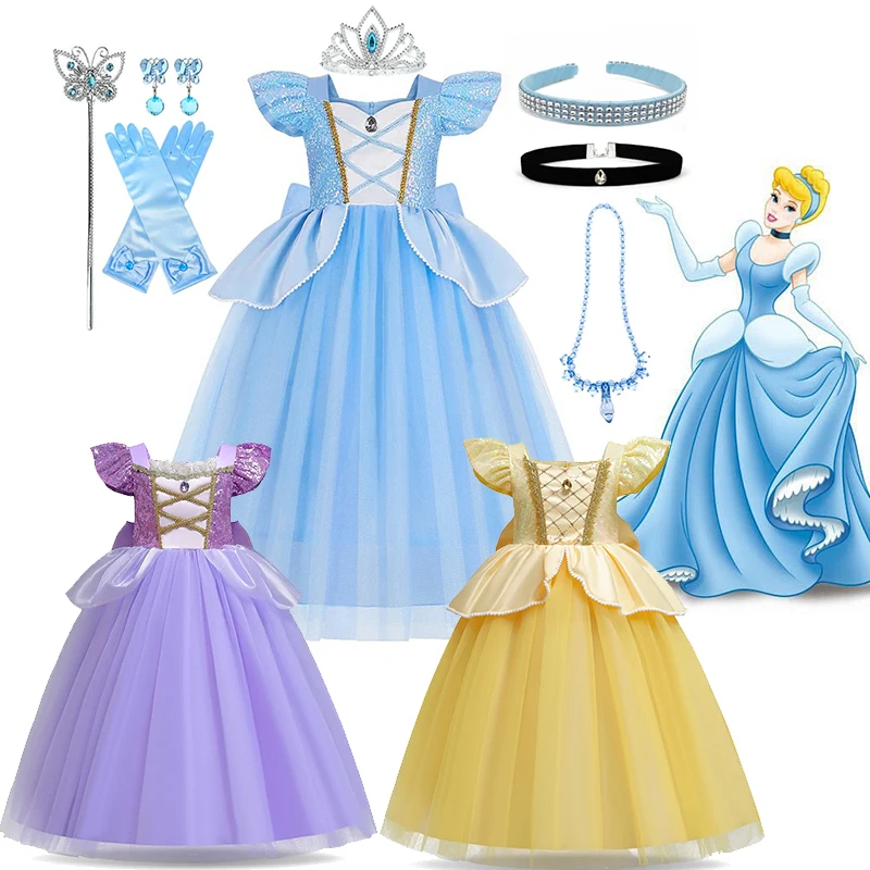 Kid Size: 9, Color: Rose Red - Disney Deluxe Elegant Cinderella Princess Ball Gown Fancy Birthday Cinderella Party Dress Vestidos Costume Play Carnival Apparel