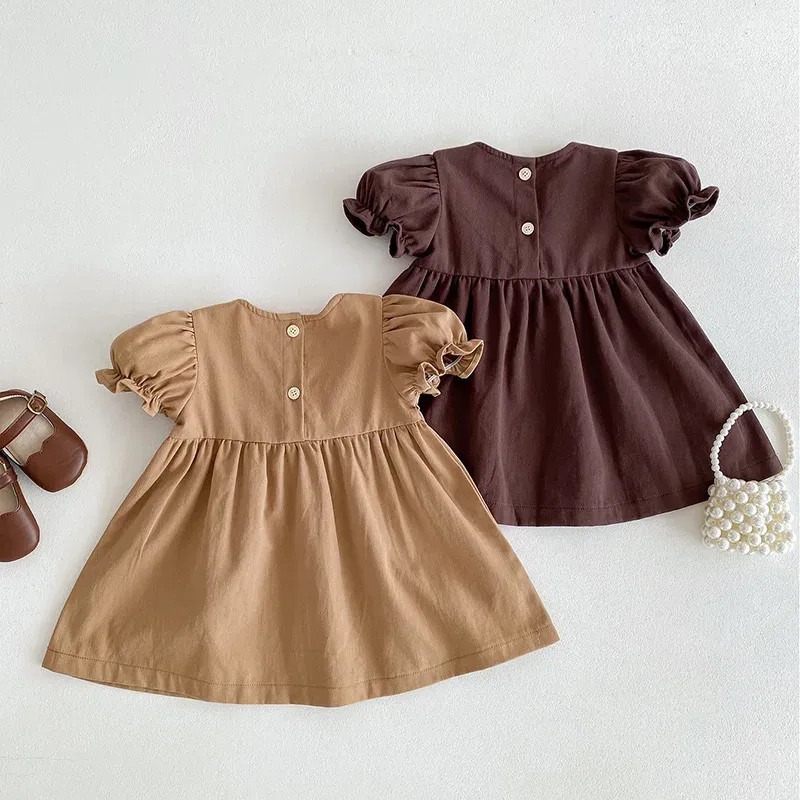 Color: PURPLE, Kid Size: 6M - 2024 New 0-4Yrs Baby Girl Clothing Short Sleeve Cotton Splicing Kids Princess Dresses Baby Girl Party Dress