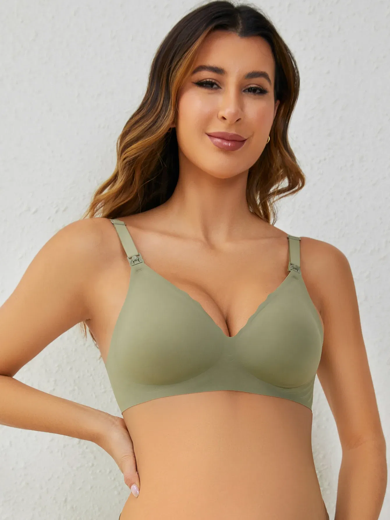 Color: GRAY, Bands Size: 30 - Front Open Nursing Bra Maternity Jelly Gel Laser Cutting Seamless Underwear Ultra Thin Breastfeeding Bra For Pregnant Women