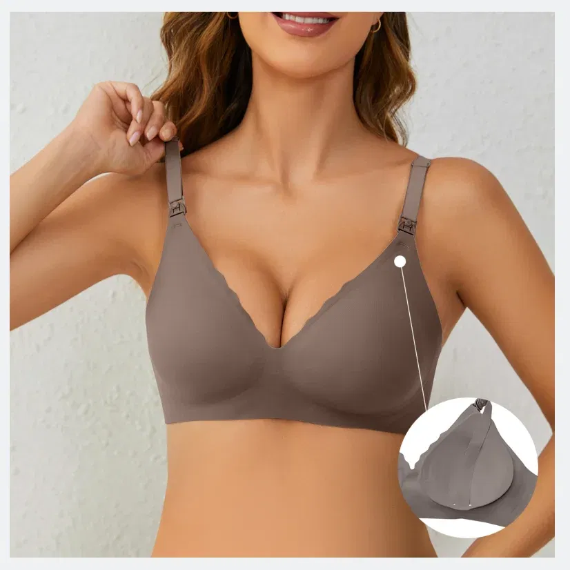 Color: GRAY, Bands Size: 30 - Front Open Nursing Bra Maternity Jelly Gel Laser Cutting Seamless Underwear Ultra Thin Breastfeeding Bra For Pregnant Women