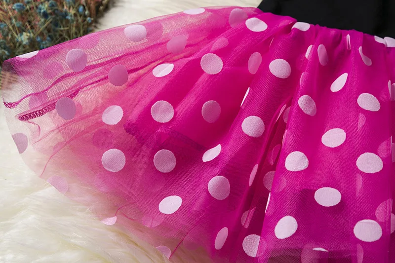 Color: Gold, Size: L - Cartoon Mickey Minnie Mouse Kids Short Sleeve Polka Dot Princess Dress 1-6Y Party Baby Girls Clothes Cosplay Costumes