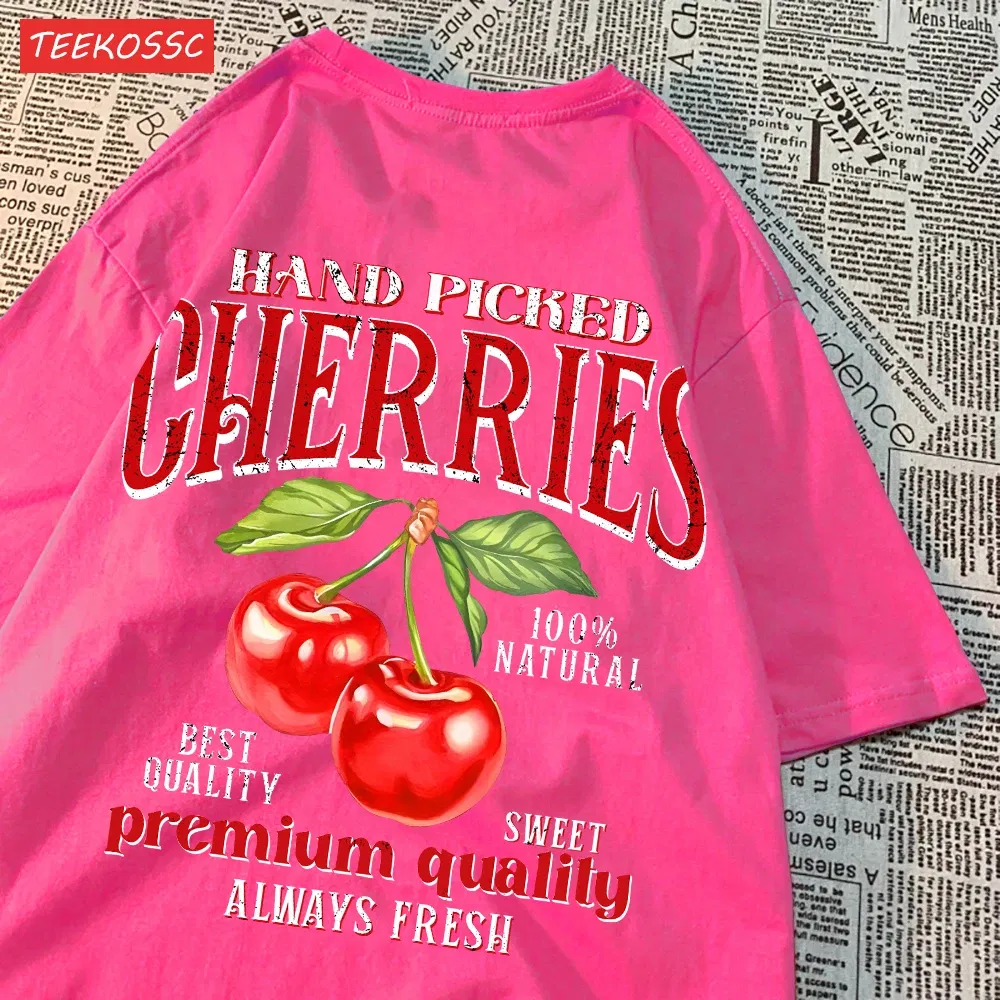 Color: black, Size: S - Summer Lemon Cherries Prints T-Shirts Cotton Women's Tops Oversize O-Neck Soft Short Sleeve tees Street Casual Womans Clothes