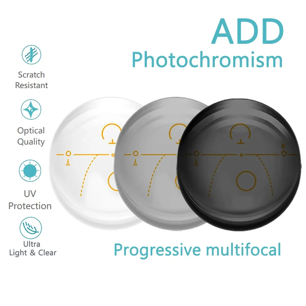 Lenses Color: Red, Lens Index: 1.56 - A Pair Progressive Multi-focus & Photochromic & Anti-Blue Ray Optical Lens Myopia Presbyopia 1.56 1.61 1.67 Index