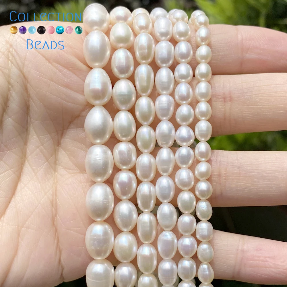 Color: WHITE, Item Diameter: 9mm - 100% Natural Freshwater Pearl Wholesale A/AA/AAA High Quality Rice Shape Beads For Jewelry Making DIY Bracelets Necklace