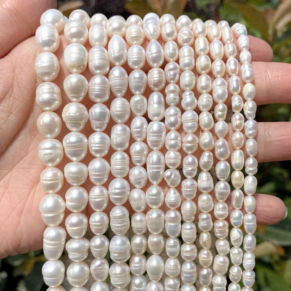 Color: WHITE, Item Diameter: 9mm - 100% Natural Freshwater Pearl Wholesale A/AA/AAA High Quality Rice Shape Beads For Jewelry Making DIY Bracelets Necklace