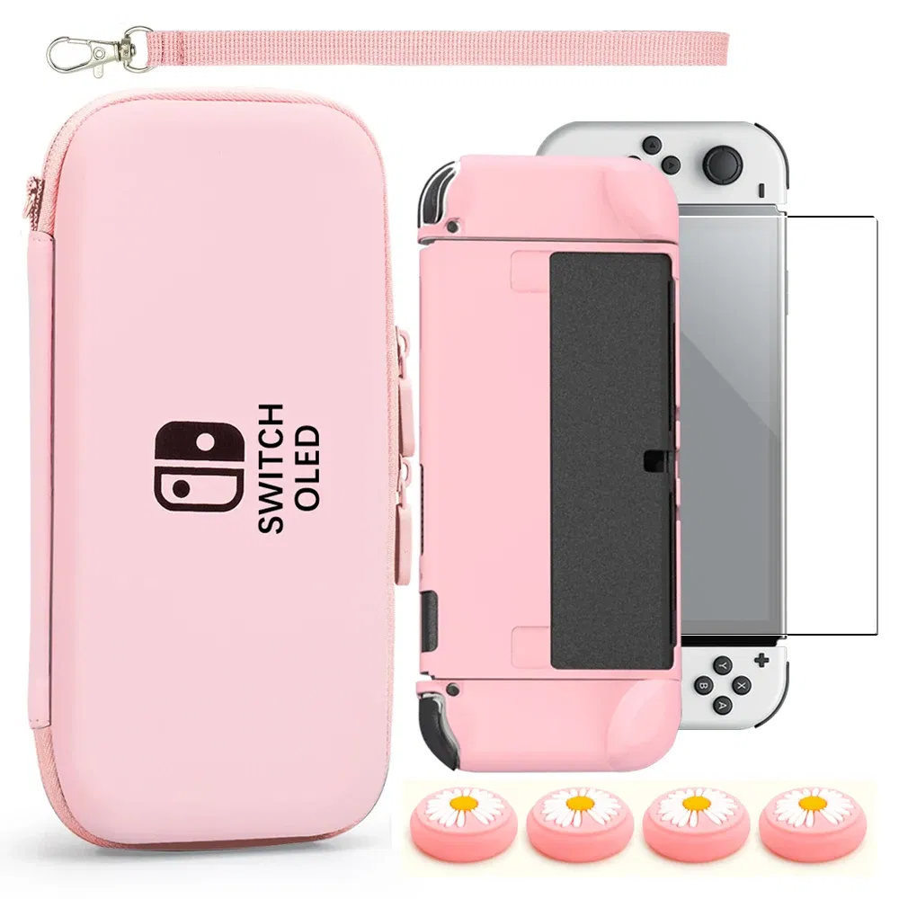 Color: Acid Blue - Case Kit For Nintend Switch OLED Console Carrying Case Protective Pouch Hard Shell Clear Cover For Switch Oled WIth Film Glass
