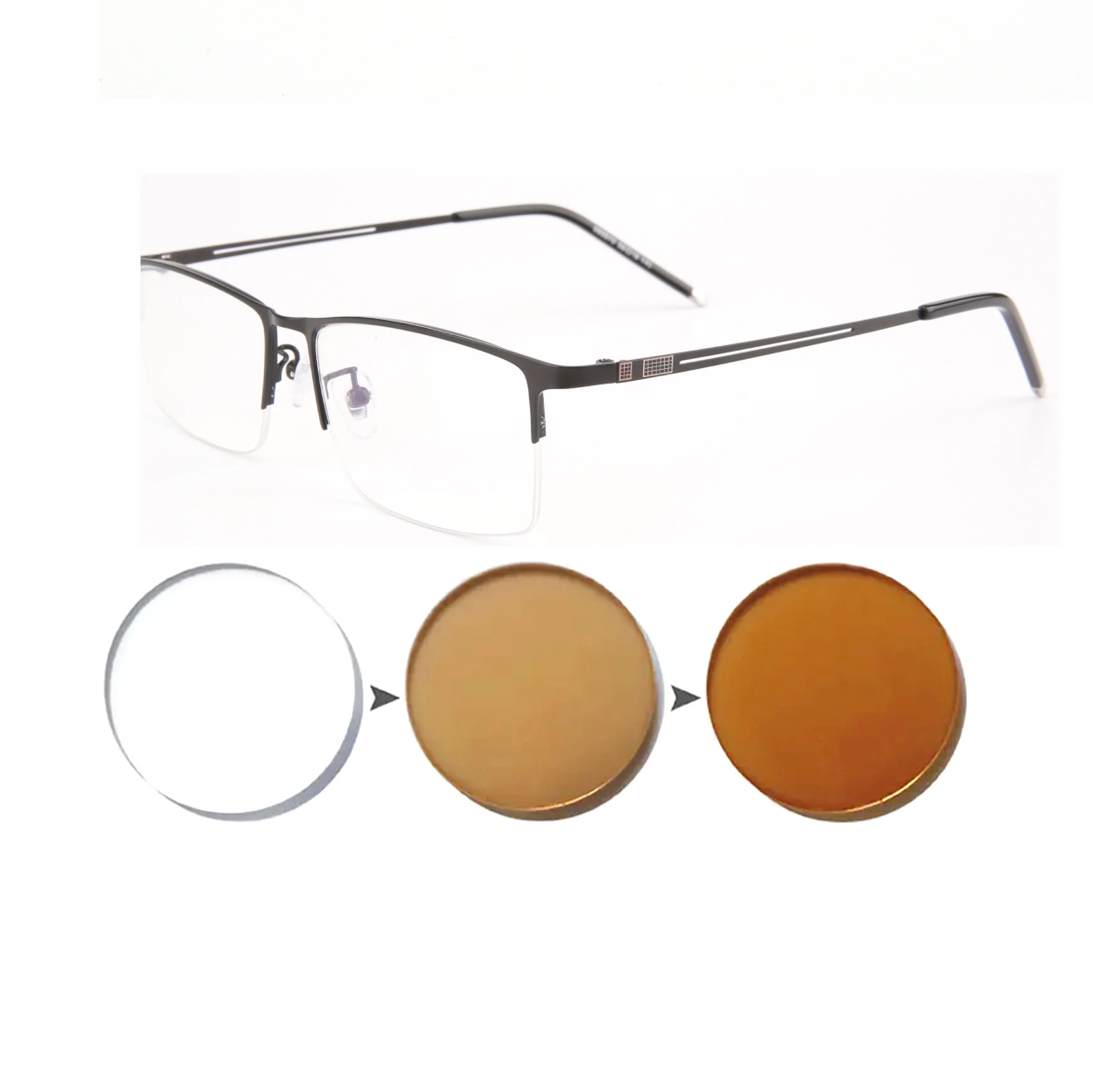 Frame Color: Pink, Eye Prescription: +100 - Sun Photochromic Finished Myopia Glasses Women Men Metal Half Frame Chameleon Short-sight Eyewear0 -0.5 -0.75 -1.0  To -6.0