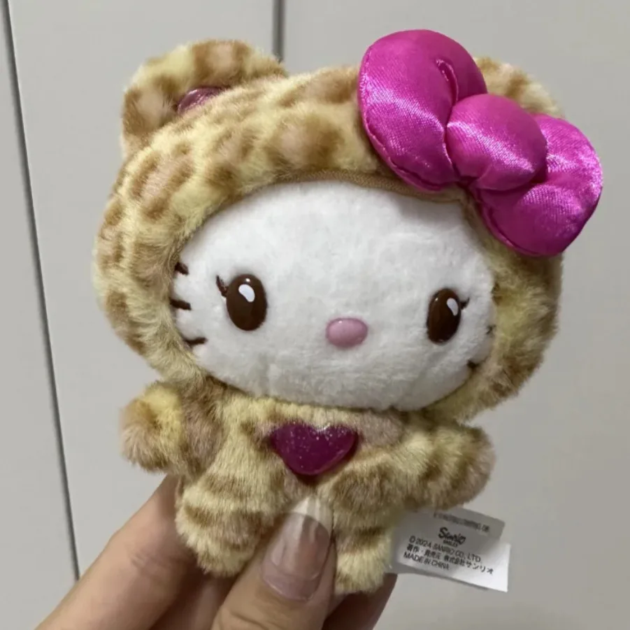 Color: green - Sanrio Leopard Print Bear Series Hello Kitty Keychain Pendant Cartoon Kitty Cat Plush Doll Pendant Keychain Bag Decorations Gift