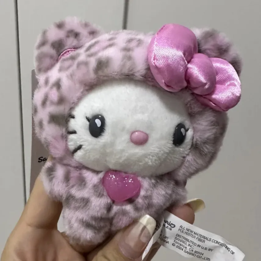 Color: green - Sanrio Leopard Print Bear Series Hello Kitty Keychain Pendant Cartoon Kitty Cat Plush Doll Pendant Keychain Bag Decorations Gift