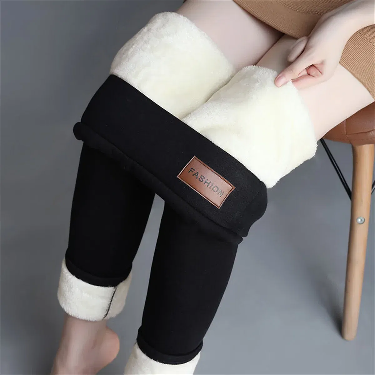 Color: Blue, Size: M - Winter Women Leggings Solid Warm Leggings Thicken Lambwool Hight Waist Fleece Keep Butt Lift High Stretchy Walking Pants Pocket