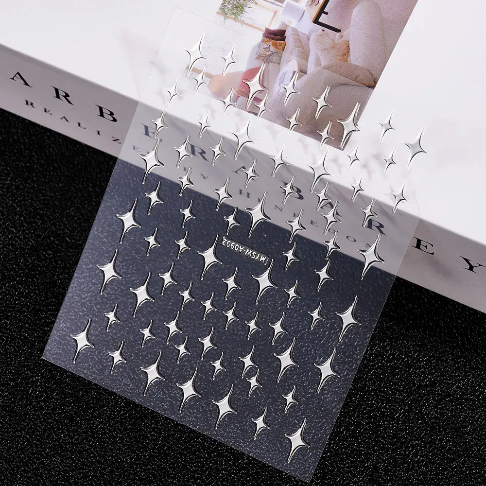Color: Gold/Bronze - 3D Laser Silver/Rose Gold Hollow Cross Star Nail Art Stickers Design Self-Adhesive Hollow Cross Star Nail/Body Art Decor Sticker